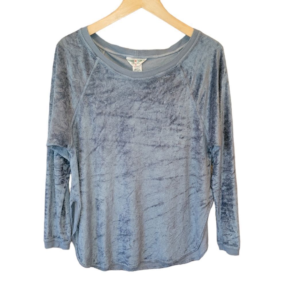 Hard Tail Women's Velour Slouchy Pullover Long Sleeve Top Blue M